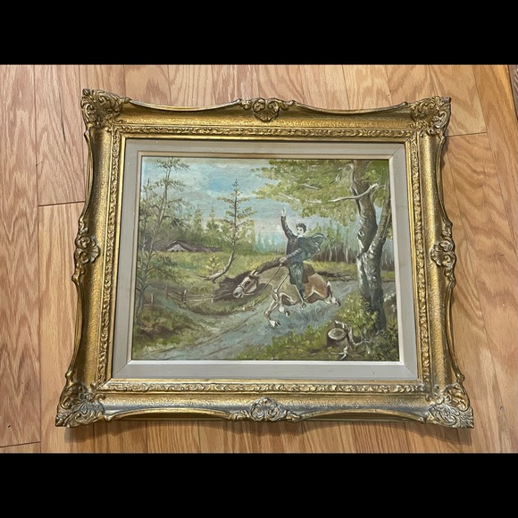 Vintage Signed oil painting Man on horse gold gilt ornate wood frame - Picture 10 of 16